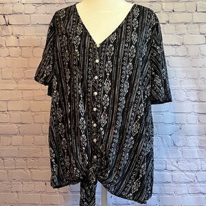 Blouse with vertical stripe pattern various floral and geometric designs